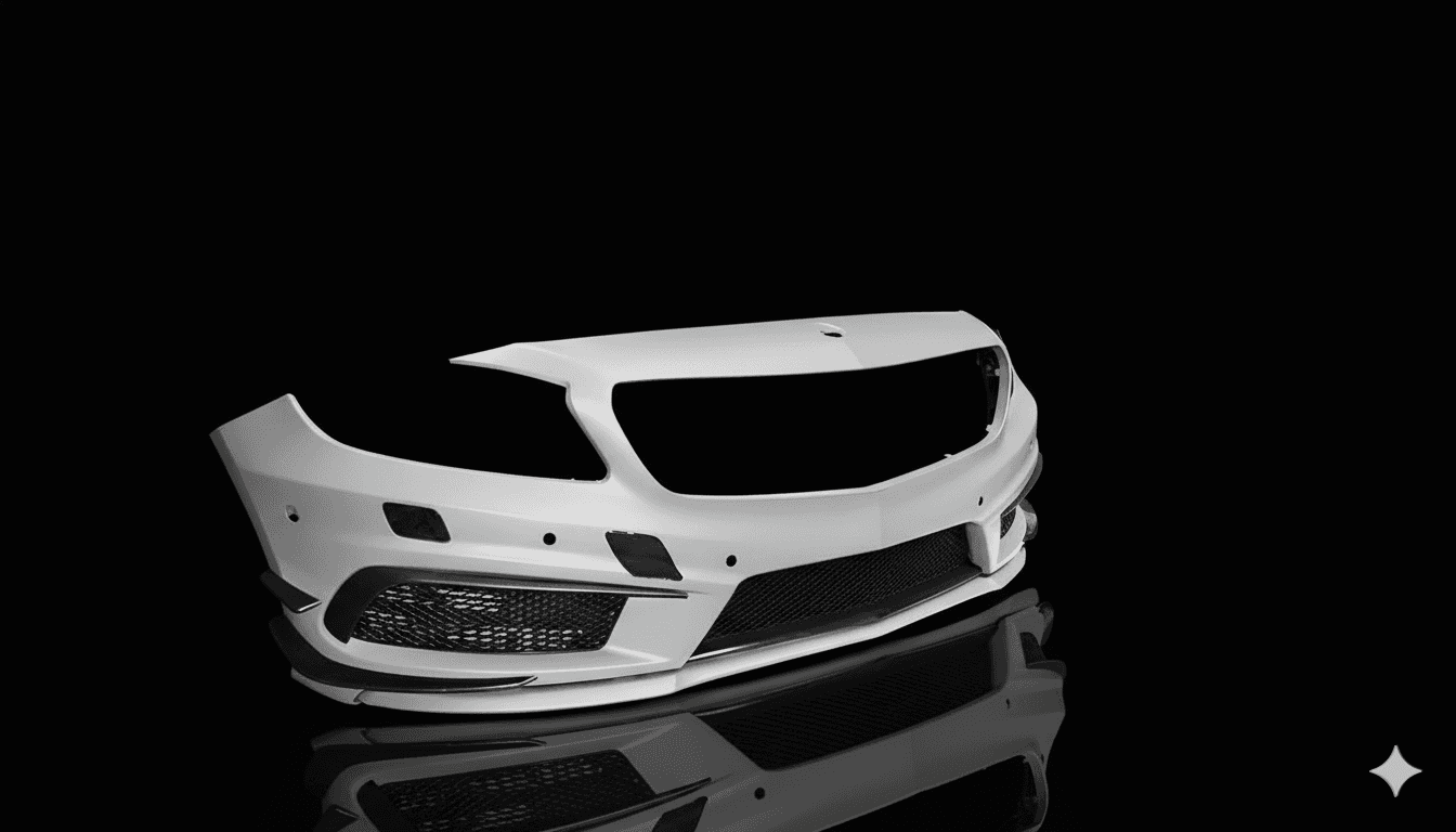 Paraurti anteriore bianco su sfondo nero